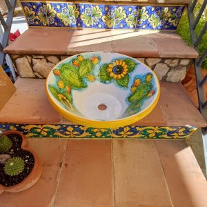 Lavello da incasso decoro fichi d'india e girasoli ø45 h.20 cm
