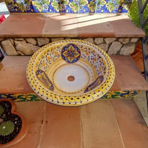 Lavello bombato da incasso decoro geometrico blu ø48 h.17 cm