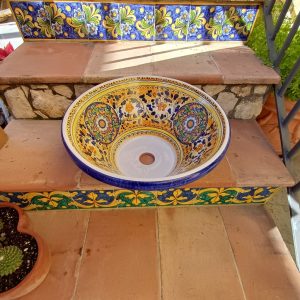 Lavello da incasso decoro geometrico blu ø45 h.20 cm