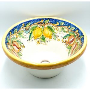 Lavello Lemmo Siciliano da incasso con foro limoni e melograni ø44 h.21