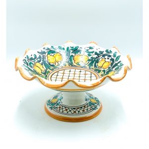 Fruttiera Centrotavola con piede decoro limoni ø30 h.16 cm