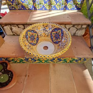 Lavello da incasso decoro geometrico blu ø45 h.20 cm