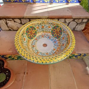 Lavello bombato da incasso decoro geometrico verde ø48 h.17 cm