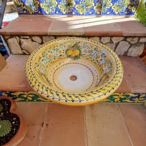 Lavello bombato da incasso decoro 3 limoni ø48 h.17 cm