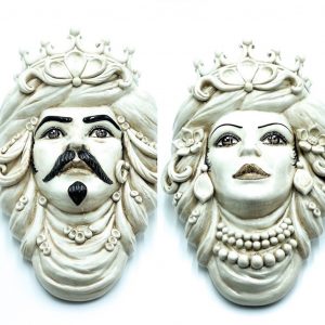 Coppia Testa di Moro a metà da appendere Fumè con corona cm.40