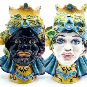 Coppia Testa di Moro Africano con uva e limoni cm.34