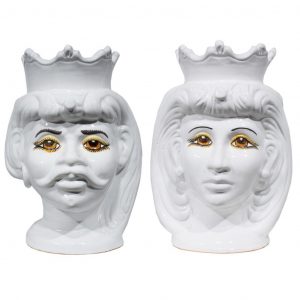 Coppia Testa di Moro bianco con occhi decorati cm.40