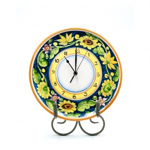 Piatto Orologio ceramica decoro girasoli e fiori ø30 cm