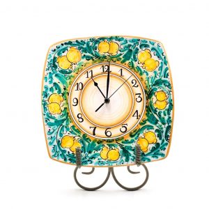 Piatto orologio ceramica quadrato decoro limoni cm.32x32