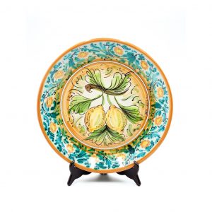 Piatto ceramica decoro limoni bordo floreale ø37 cm