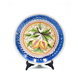Piatto ceramica decoro melograno bordo blu ø37 cm