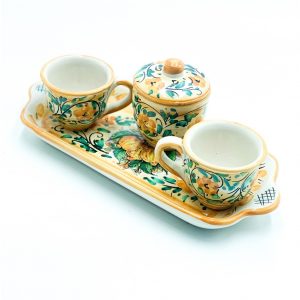 Servizio Caffè 2 Tazzine + Zuccheriera Decoro 3 Limoni cm.26x12