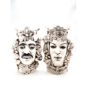 Coppia Testa di Moro Africano con frutta Fumè cm.38