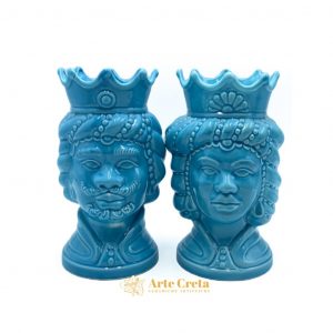 Coppia Testa di Moro Abu Dhabi Celeste cm.30