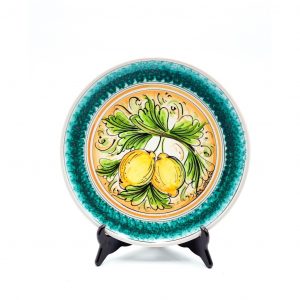 Piatto ceramica decoro limoni bordo verde ø31 cm