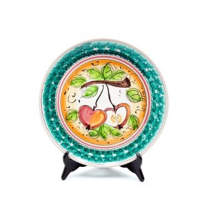 Piatto ceramica decoro mele bordo verde ø31 cm