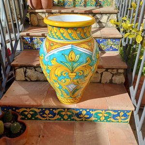 Giara siciliana decoro fregio giallo e verde ø40 h.65 cm