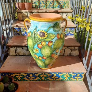 Giara siciliana decoro fichi d'india e girasoli ø40 h.65 cm