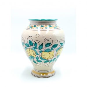 Portafiore decoro limoni e foglie verdi h35 cm