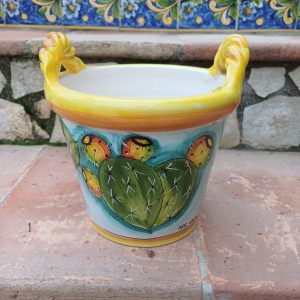 cesto 2 manici decoro fichi d'india e girasoli ø20 cm h.20 cm