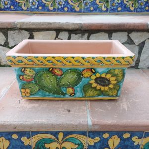 cassetta porta vaso rettangolare decoro fichi d'india e girasoli cm.42x23 h.20cm