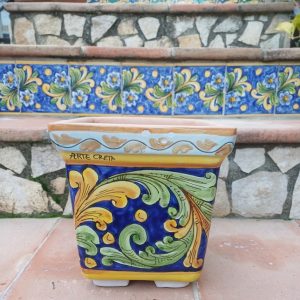 porta vaso quadrato decoro blu cm.21x21