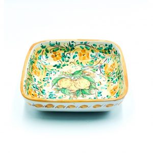 Ciotola Quadrata Decoro 3 Limoni cm.20x20 h.6 cm