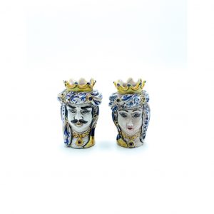 Coppia Testa di Moro floreale blu cm.14