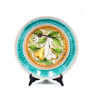 Piatto ceramica decoro pere bordo verde ø37 cm