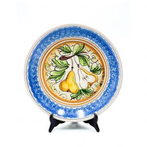 Piatto ceramica decoro pere bordo blu ø37 cm