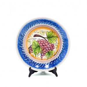 Piatto ceramica decoro uva bordo blu ø37 cm