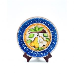 Piatto ceramica decoro pere bordo blu ø25 cm
