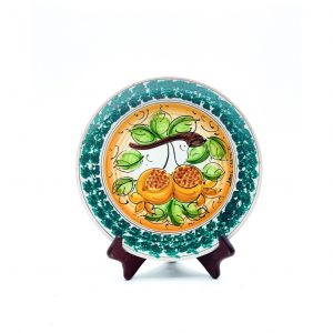 Piatto ceramica decoro melograno bordo verde ø25 cm