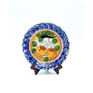 Piatto ceramica decoro melograno bordo blu ø25 cm