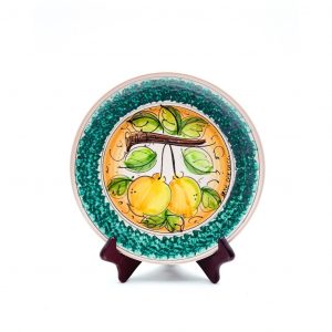 Piatto ceramica decoro limoni bordo verde ø25 cm