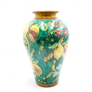 Portafiore decoro limoni e melograni fondo verde h43 cm