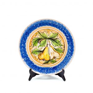 Piatto ceramica decoro pere bordo blu ø31 cm