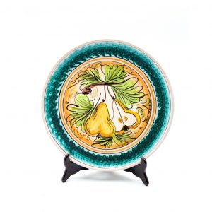Piatto ceramica decoro pere bordo verde ø31 cm