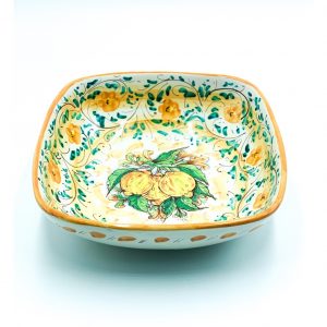 Ciotola Quadrata Decoro 3 Limoni cm.27x27 h.9 cm