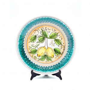 Piatto ceramica decoro limoni bordo verde ø37 cm