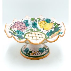 Fruttiera Centrotavola Con Piede decoro Uva Limoni Melograni ø30 h.16 cm