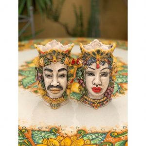 Coppia Testa di Moro Africano con frutta cm.18