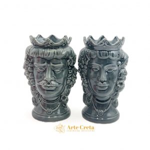 Coppia Testa di Moro Frutta Grigio cm.27