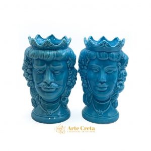 Coppia Testa di Moro Frutta Celeste cm.27