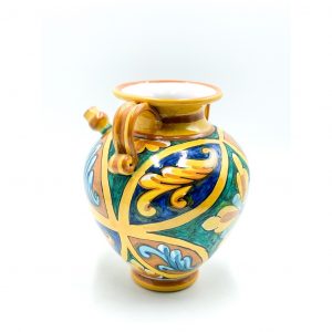 Portafiore con manici decoro verde bordò e blu h.27 cm