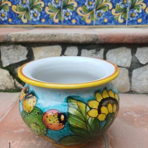 Porta vaso con decoro fichi d'india e girasoli cm16(h) - ø cm 18