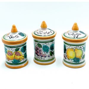 Tris barattoli sale, zucchero, caffè decoro Uva Limoni Melograni ø10 h.18 cm