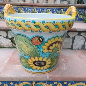 cesto 2 manici decoro fichi d'india e girasoli ø35 cm h.35 cm