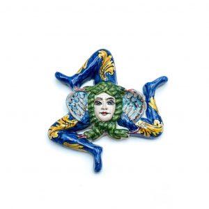 Trinacria in Ceramica decoro blu cm.13.5