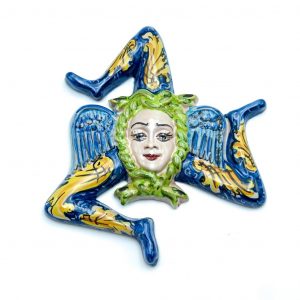 Trinacria in Ceramica decoro blu cm.23